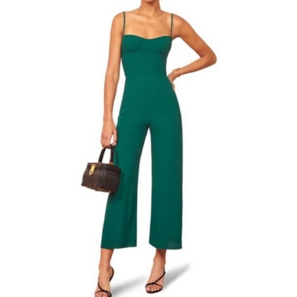 Reformation Gilda Jumpsuit Emerald Green Wide Leg